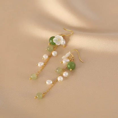 Women Green Jade Dangle Earring