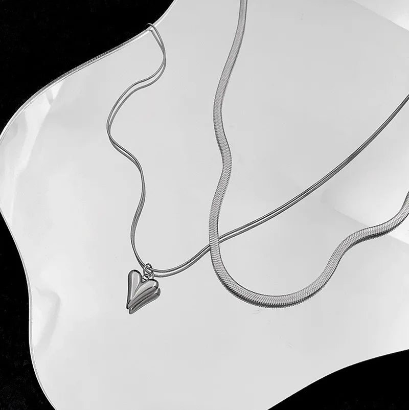 Double Layered Love Heart Pendant Necklace