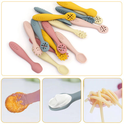 Three PCS Silicone Feeding Spoon Fork Set