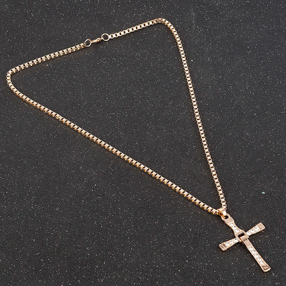 Men Cross Crystal Pendant Chain Necklace