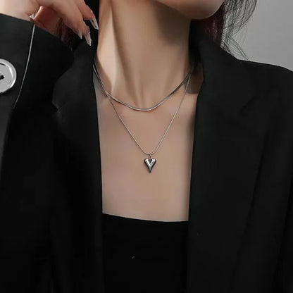 Double Layered Love Heart Pendant Necklace