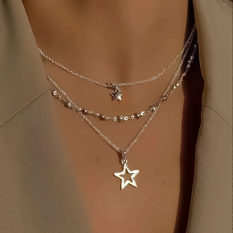 Women Fashion Hollow Star Pendant Necklace Set