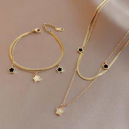 Women Multilayer Chain Star Charm Necklace  Set