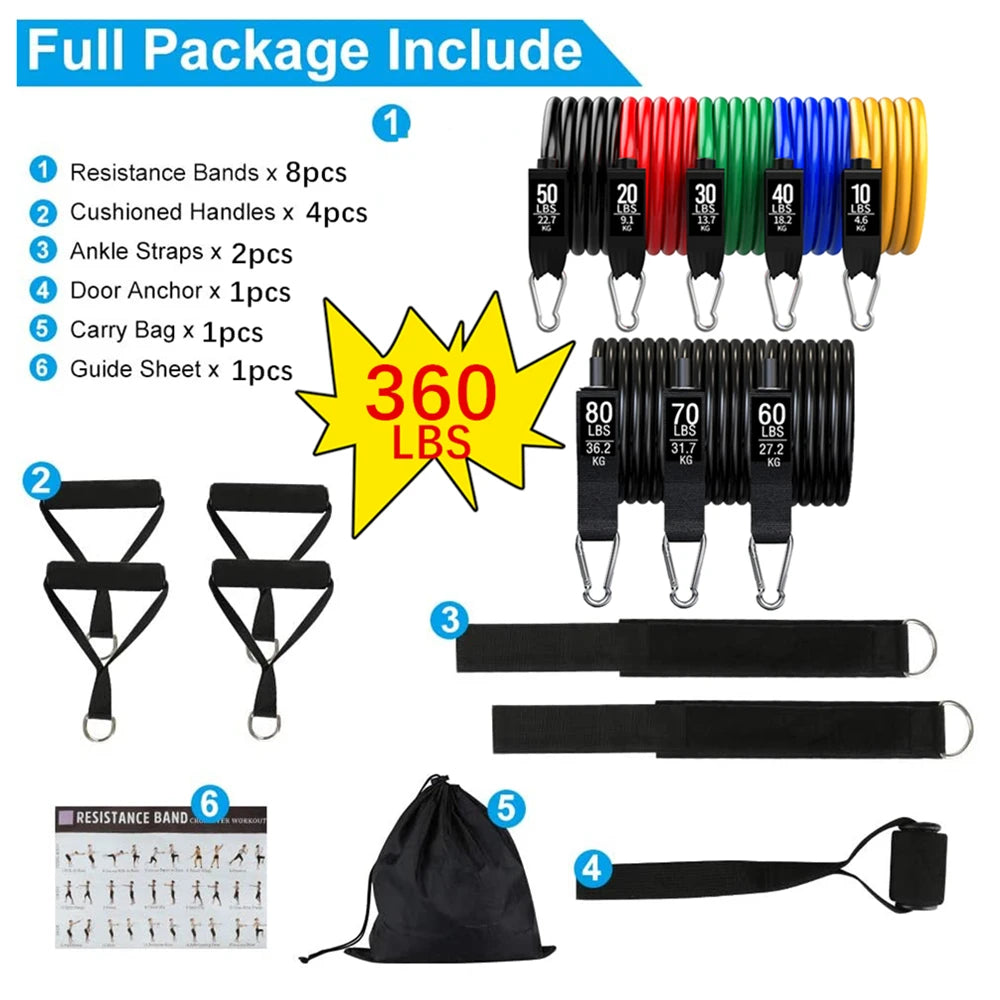 360lbs Fitness Resistance Bands Set