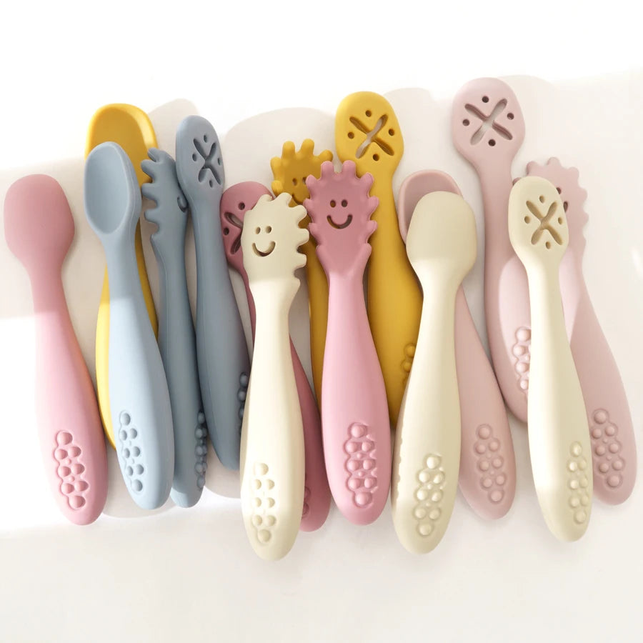 Three PCS Silicone Feeding Spoon Fork Set