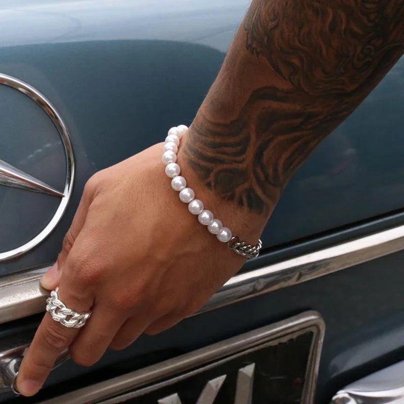 Mens Trendy Beads Chain Bracelet