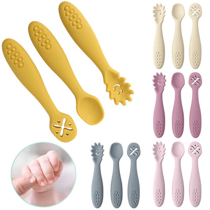 Three PCS Silicone Feeding Spoon Fork Set