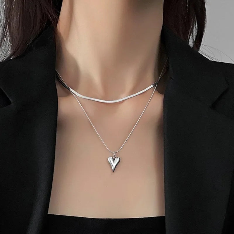 Double Layered Love Heart Pendant Necklace