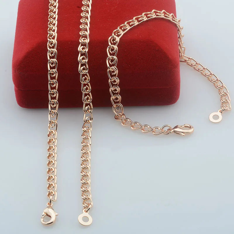 Women Chain Rose Gold Color Necklace Set