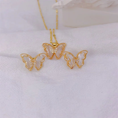 Cute Micro-inlaid Butterfly Necklace Earrings Set