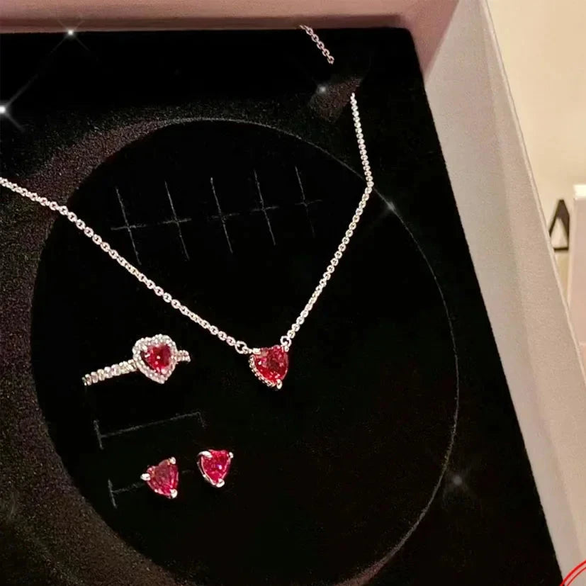 Heart Halo Pendant Necklace Set