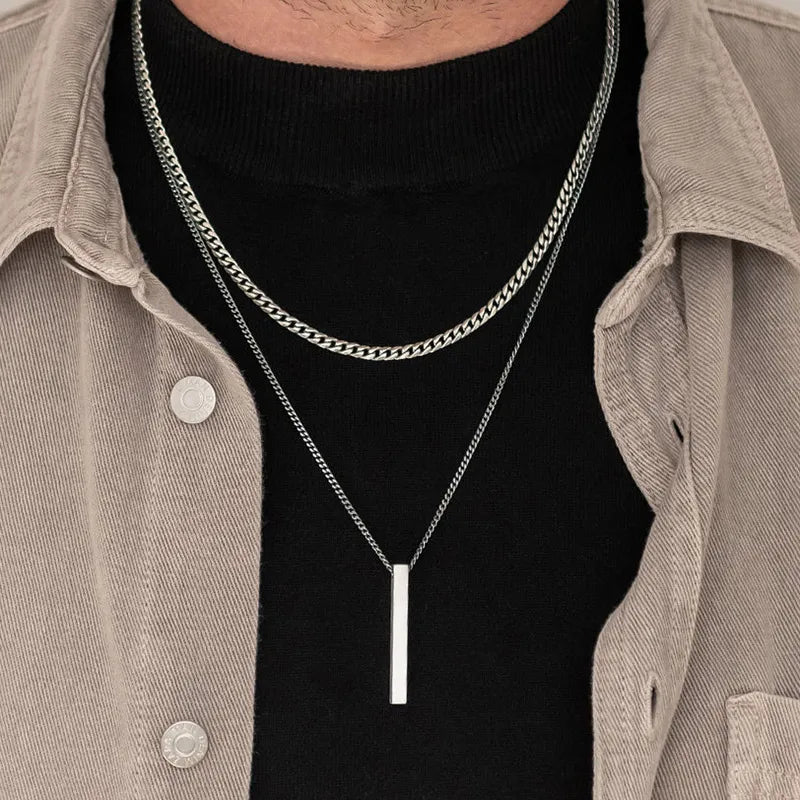 Men 3D Vertical Bar Necklaces