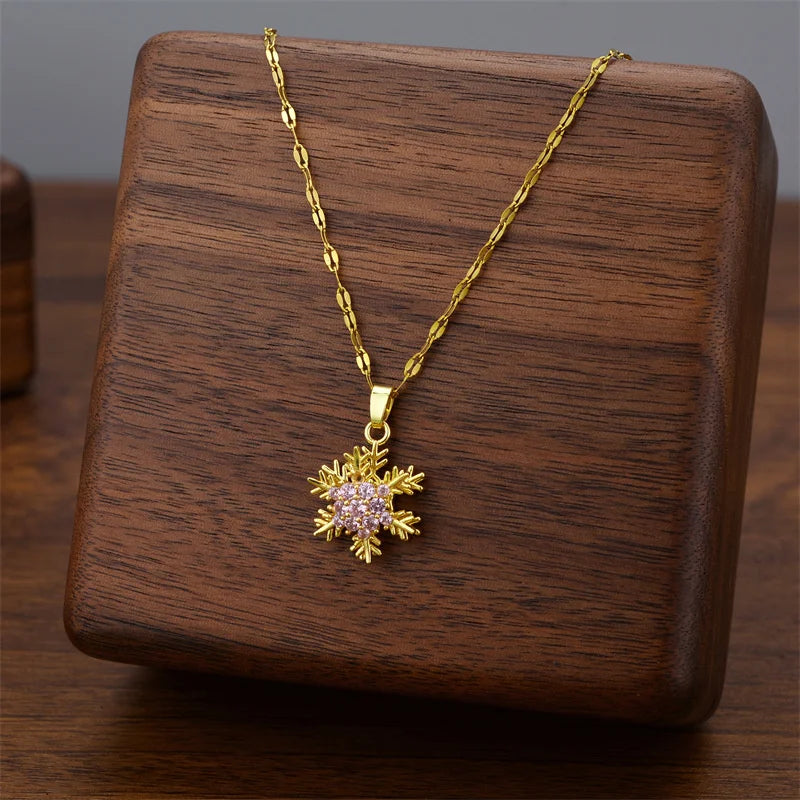 Women Unique Titanium Rotating Snowflake Necklace