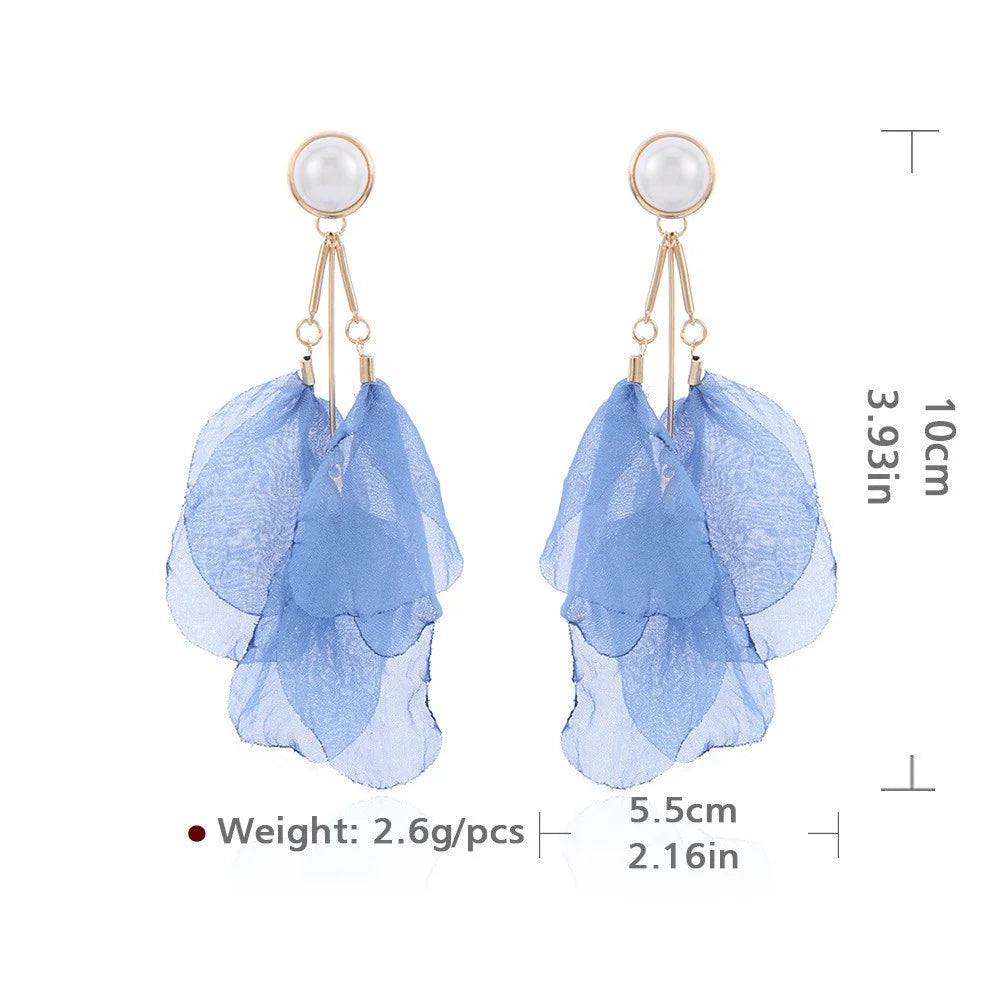 Women Long Handmade Flower Tassel Earrings