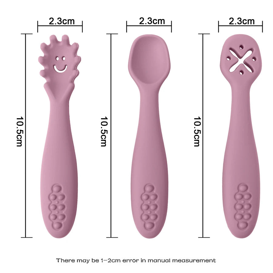 Three PCS Silicone Feeding Spoon Fork Set