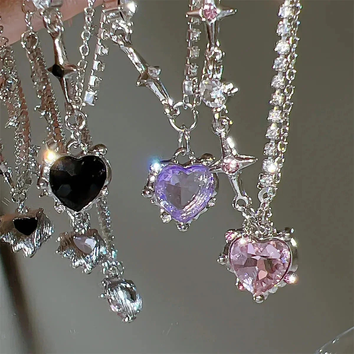 Women Purple Zircon Star Heart Necklace