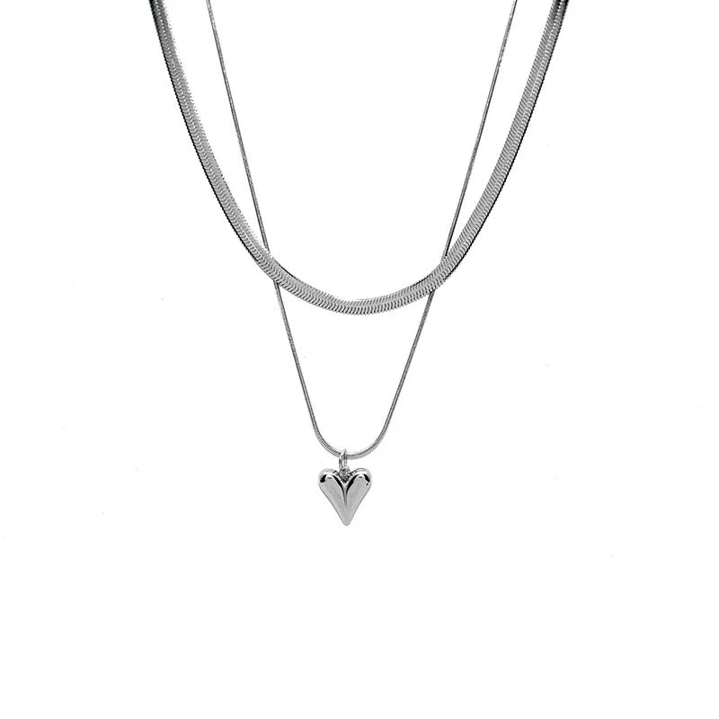 Double Layered Love Heart Pendant Necklace