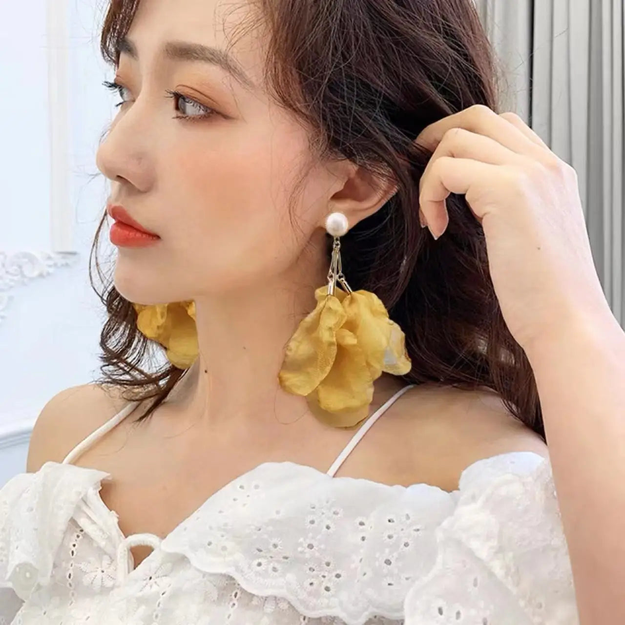 Women Long Handmade Flower Tassel Earrings