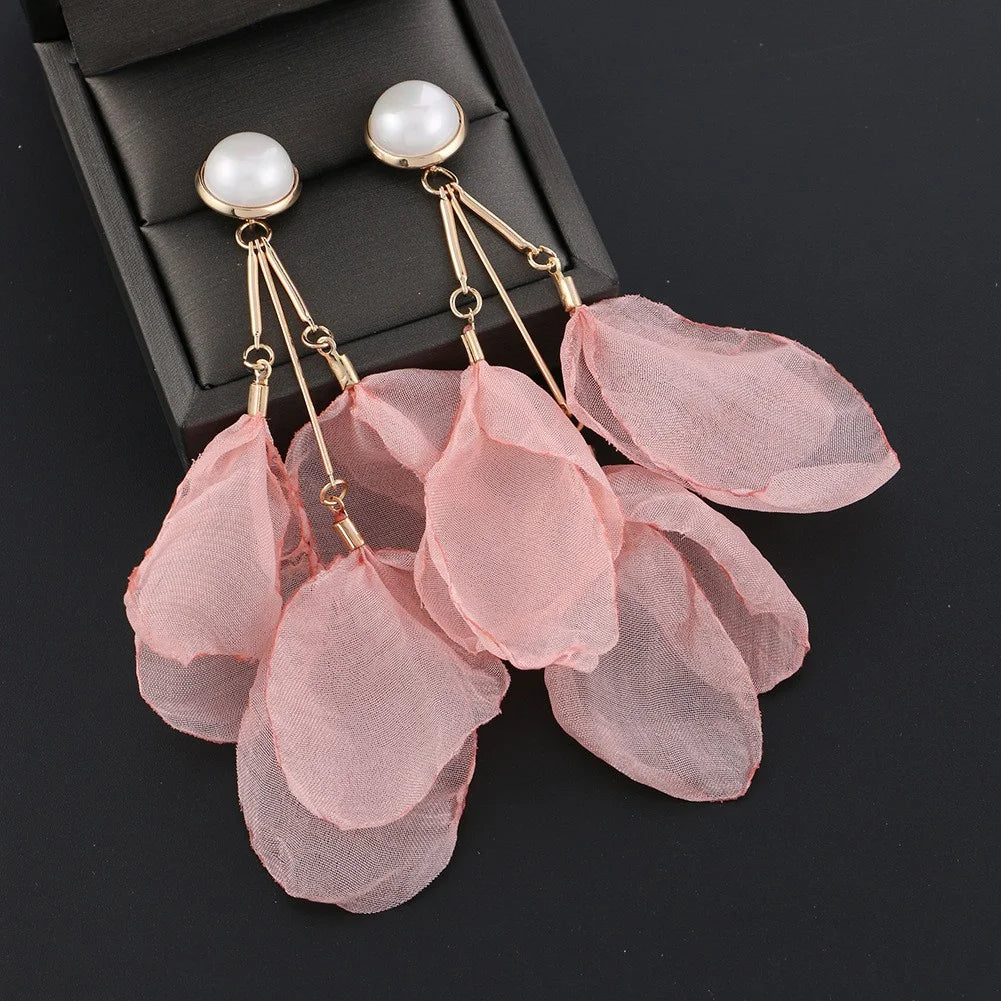 Women Long Handmade Flower Tassel Earrings