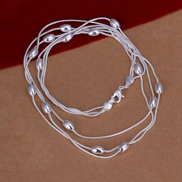 Silver Fringed Oval Beads Chain Bracelet