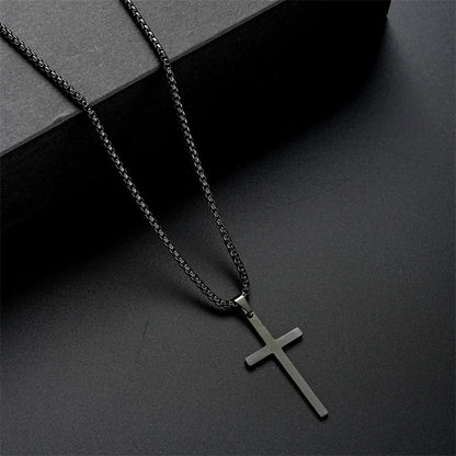 Men Titanium Steel Cross Pendant Necklace Set