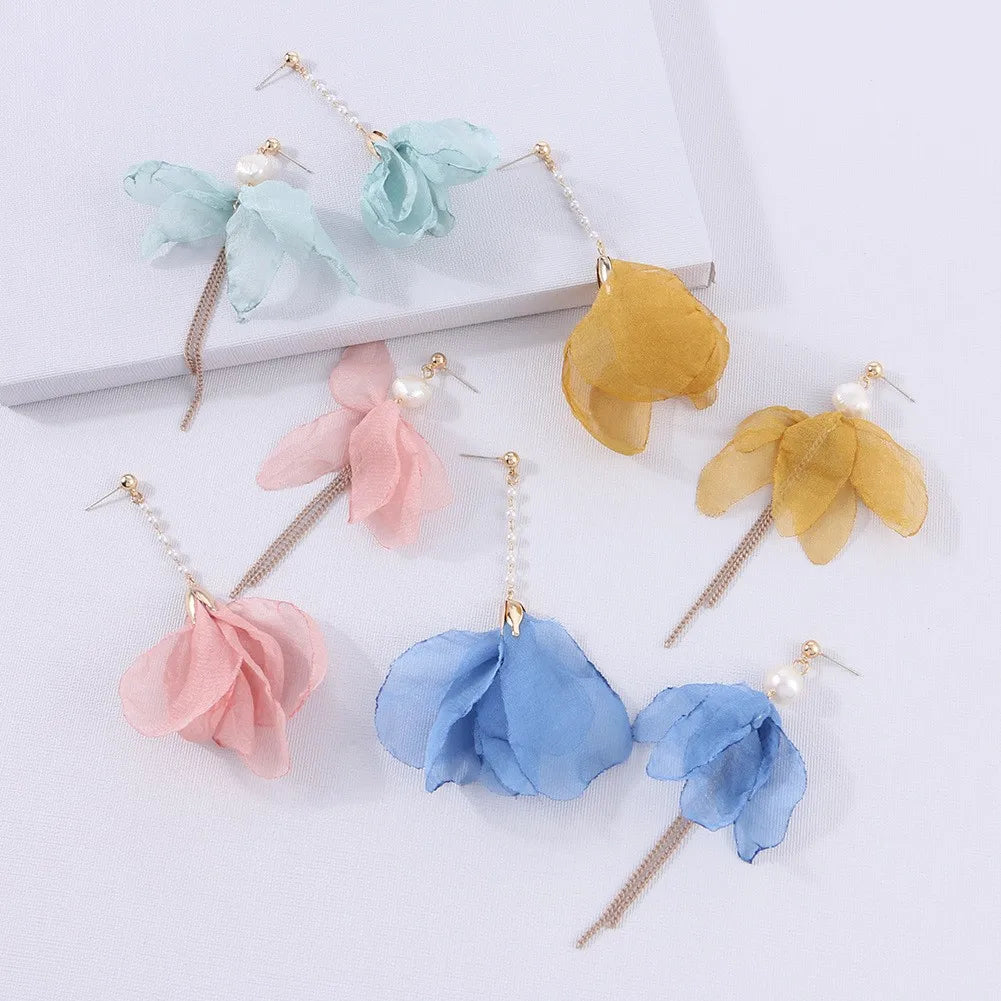 Women Long Yarn Flower Earrings