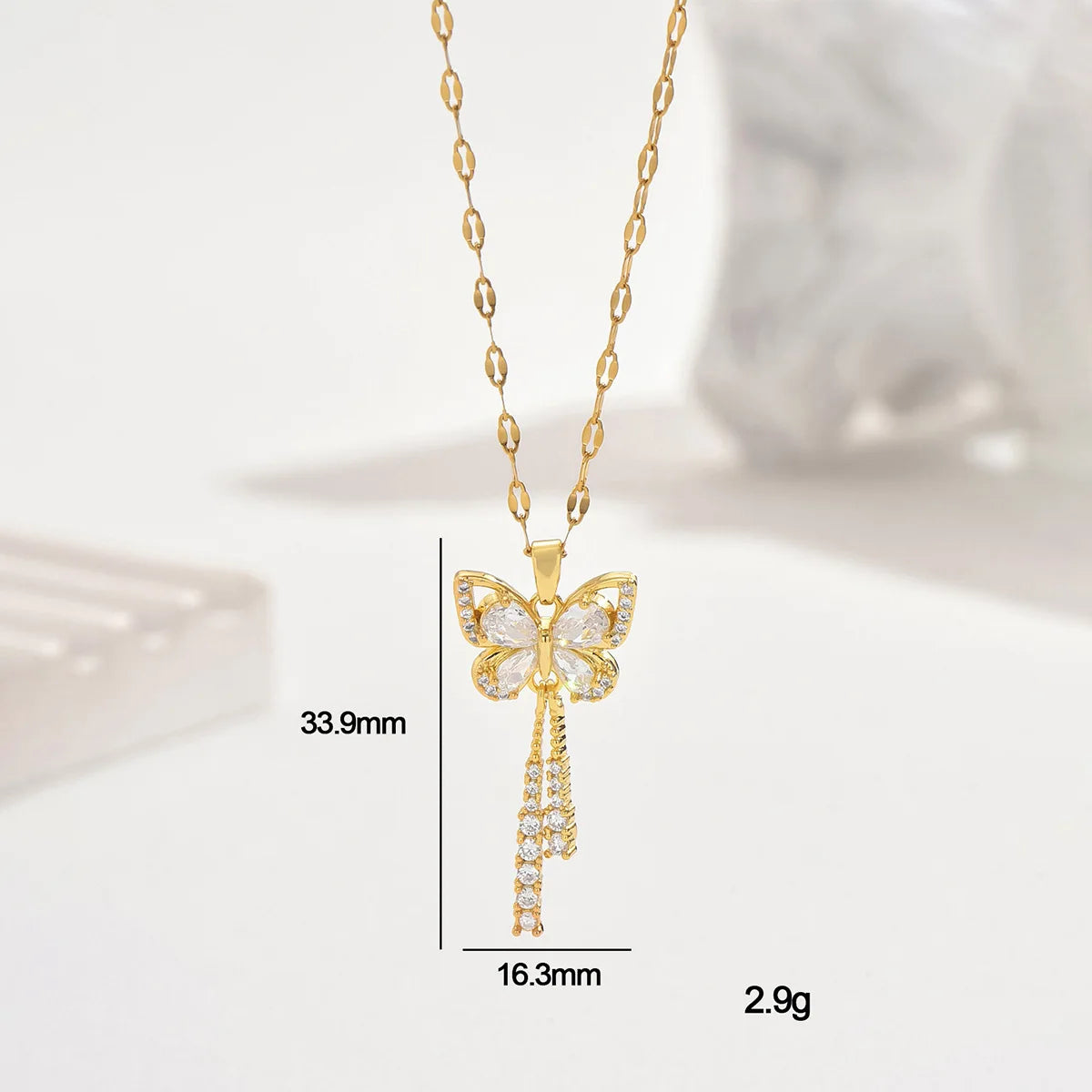 Women Zircon Butterfly Tassel Necklace