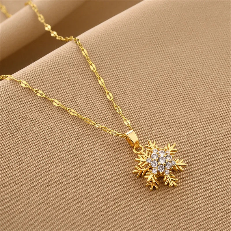 Women Unique Titanium Rotating Snowflake Necklace