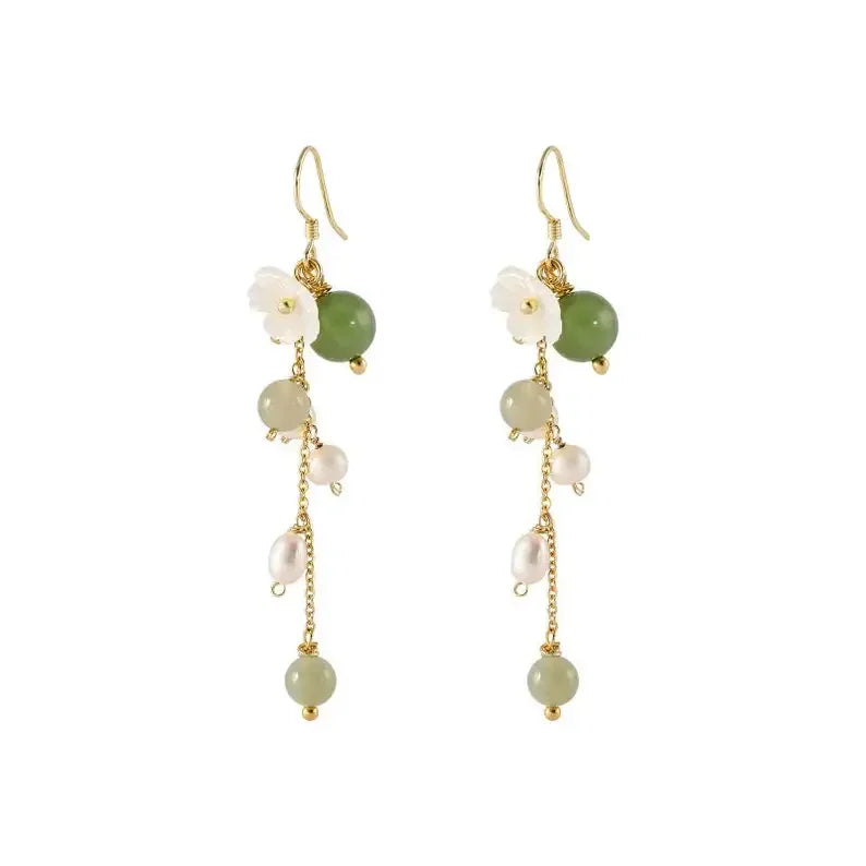 Women Green Jade Dangle Earring