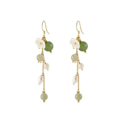 Women Green Jade Dangle Earring