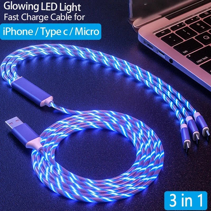 Three in 1 Glowing Mobile Phone Charging Cable