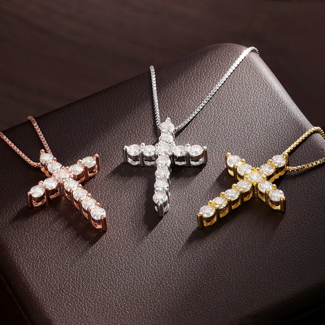 Women Sliver Box Chain Cross Pendant Necklace